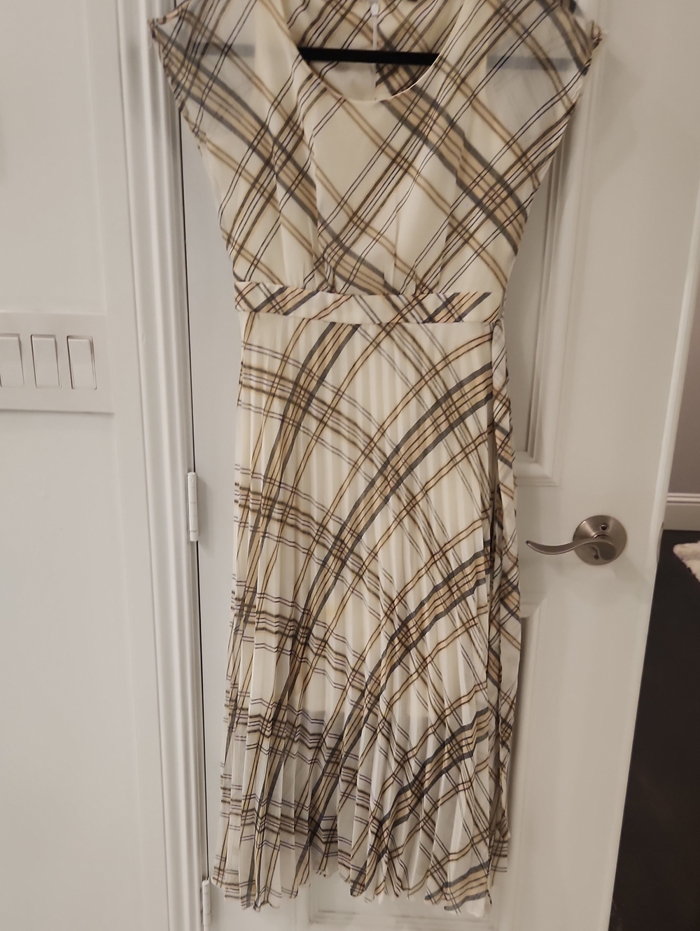 Cream Plaid V-Neck Midi Dress